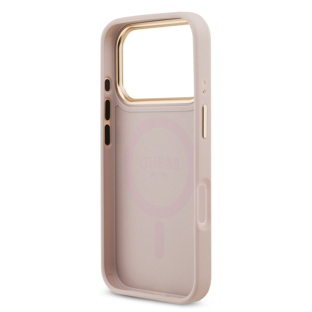 Guess Guess iPhone 17 Pro Back-Cover hul - MagSafe - 4G Strass Logo - Gold Edge - Rosa