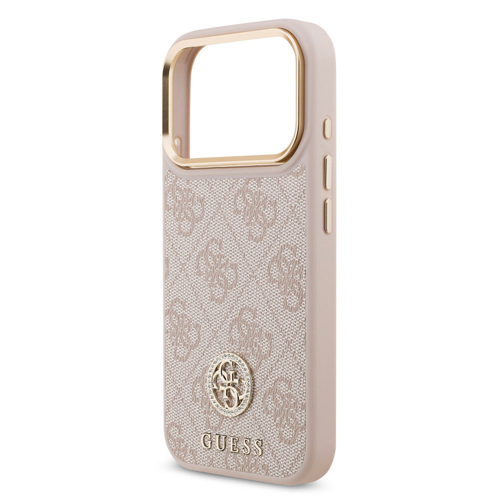 Guess Guess iPhone 17 Pro Back cover case - MagSafe - 4G Strass Logo - Gold Edge - Pink