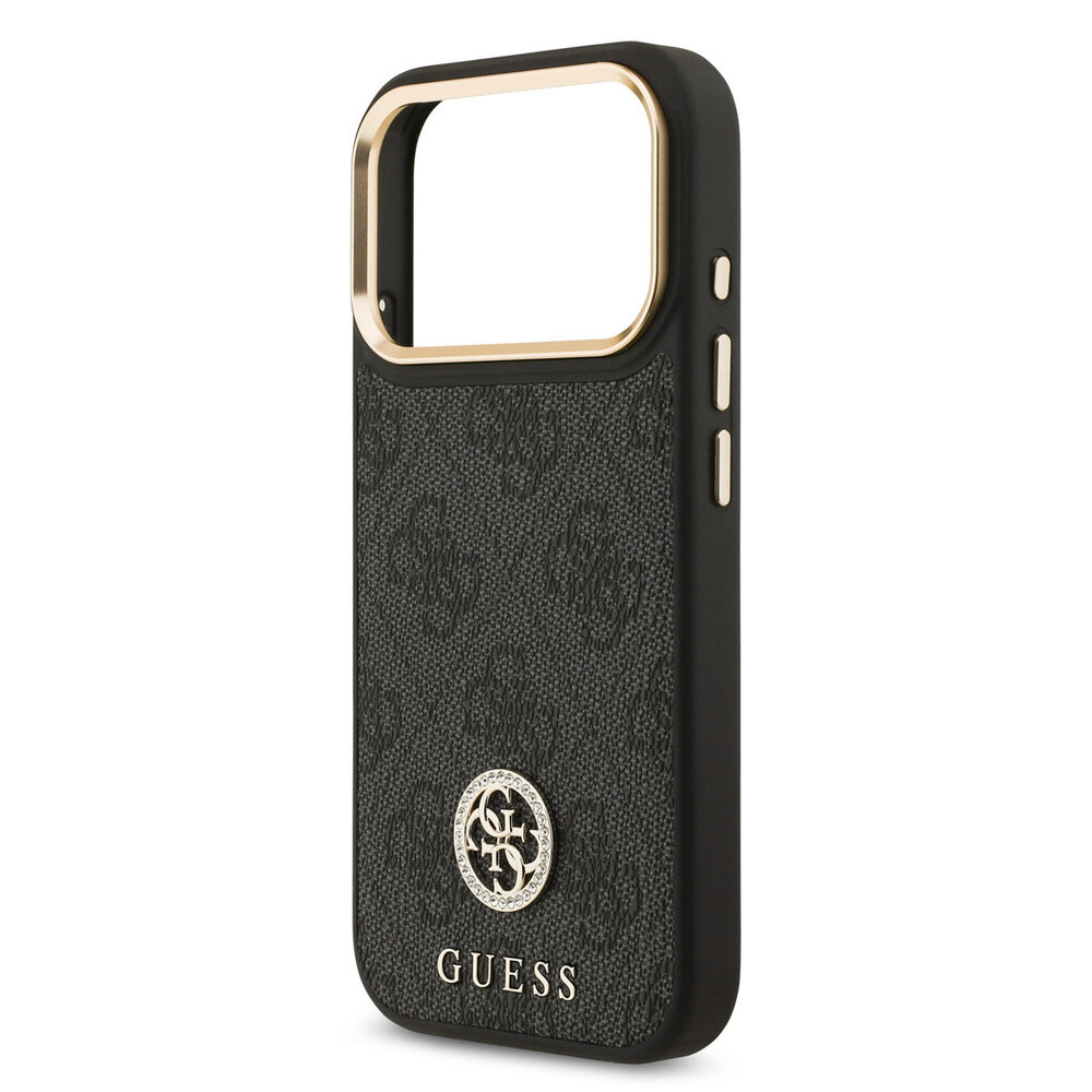 Guess Guess iPhone 17 Pro Back cover coque - MagSafe - 4G Strass Logo - Gold Edge - Noir