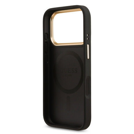 Guess Guess iPhone 17 Pro Back-Cover hul - MagSafe - 4G Strass Logo - Gold Edge - Schwarz