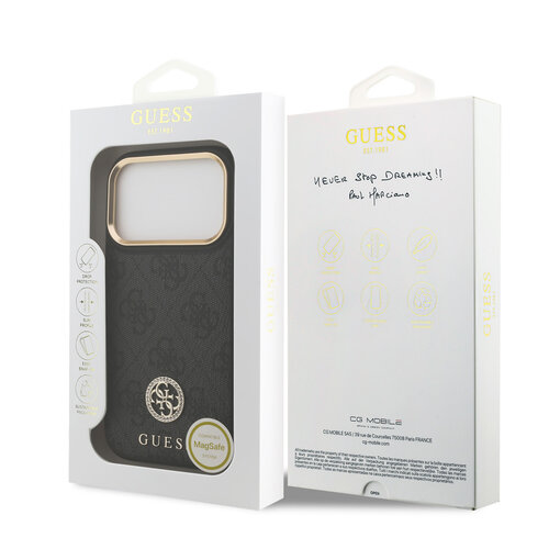 Guess Guess iPhone 17 Pro/iPhone 18 Pro Coque arrière MagSafe Logo 4G en strass Bord doré - Noir