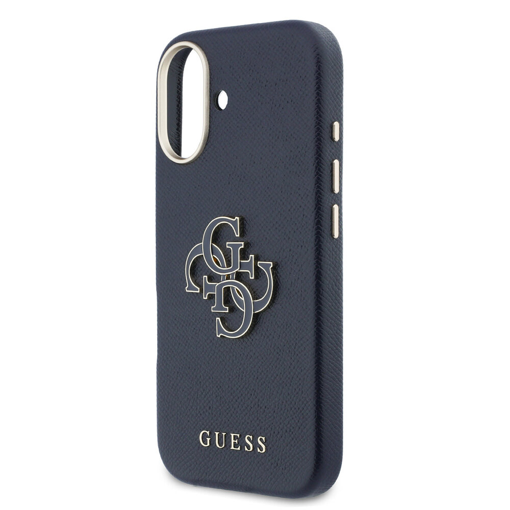 Guess Guess iPhone 17 Back-Cover hul - MagSafe - Saffiano Leather - 4G Resin Logo - Blau