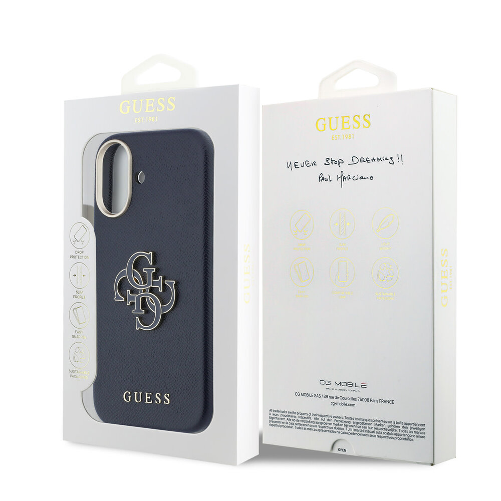 Guess Guess iPhone 17 Back cover coque - MagSafe - Saffiano Leather - 4G Resin Logo - Bleu