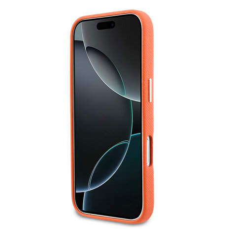 Guess Guess iPhone 17 Back cover coque - MagSafe - Saffiano Leather - 4G Resin Logo - Orange
