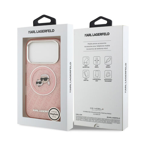 Karl Lagerfeld Karl Lagerfeld iPhone 17 Pro Backcover hoesje - MagSafe - IML Glitter K&C Heads Logo - Roze