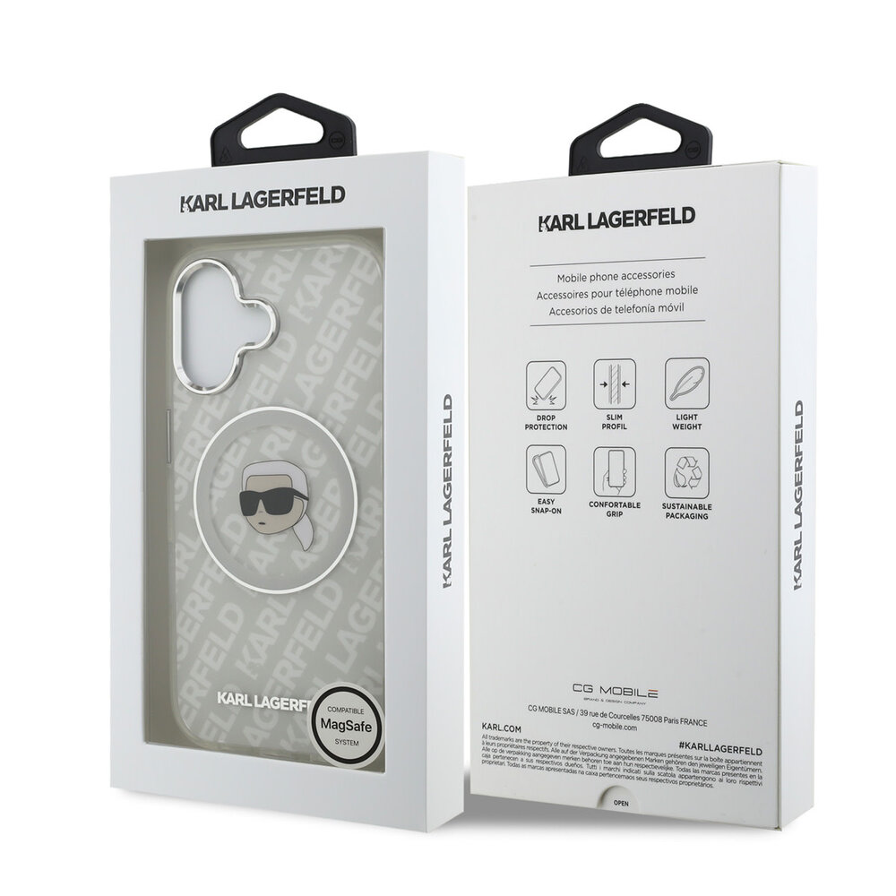 Karl Lagerfeld Karl Lagerfeld iPhone 17 Backcover hoesje - MagSafe - IML Karl Head Logo - Grijs
