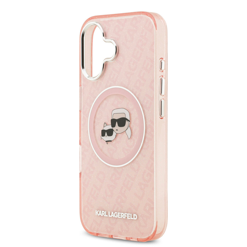 Karl Lagerfeld Karl Lagerfeld iPhone 17 Backcover hoesje - MagSafe - IML Glitter K&C Heads Logo - Roze