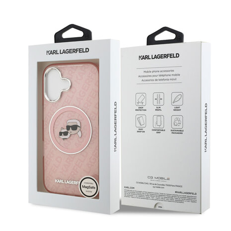 Karl Lagerfeld Karl Lagerfeld iPhone 17 Backcover hoesje - MagSafe - IML Glitter K&C Heads Logo - Roze
