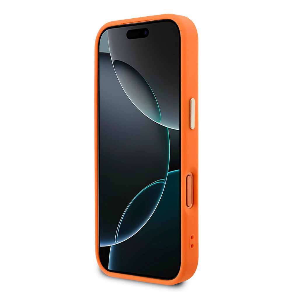 Guess Guess iPhone 17 Pro Back-Cover hul - Magsafe - PU Leather Peony Hot Stamp Design - Orange