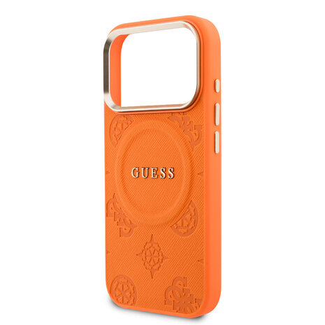 Guess Guess iPhone 17 Pro Backcover hoesje - Magsafe - PU Leather Peony Hot Stamp Design - Oranje