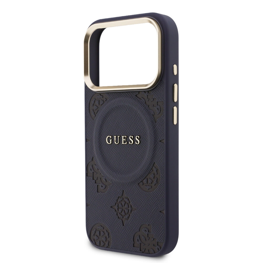 Guess Guess iPhone 17 Pro Back cover coque - Magsafe - PU Leather Peony Hot Stamp Design - Bleu