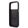 Guess Guess iPhone 17 Pro/iPhone 18 Pro Coque arrière MagSafe Similicuir PU avec motif pivoine estampé à chaud - Bleu
