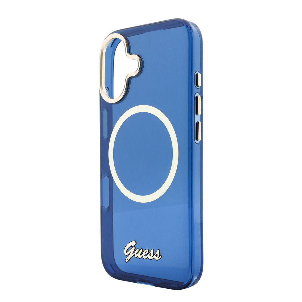 Guess Guess iPhone 17 Back-Cover hul - Magsafe - Metal Logo - Gold Edge - Blau