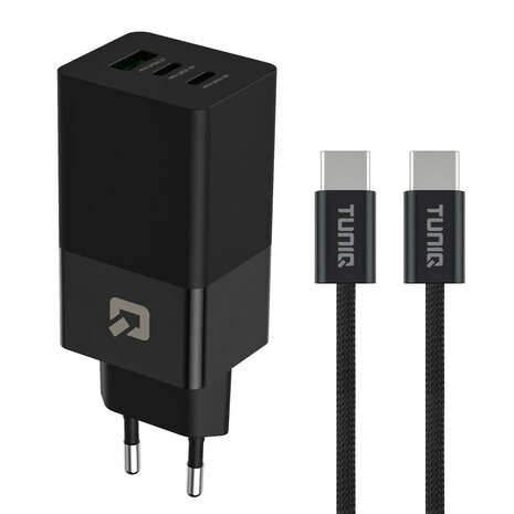 TUNIQ TUNIQ PD 65W - Heimladegerät mit USB-C zu USB-C Kabel - Schwarz