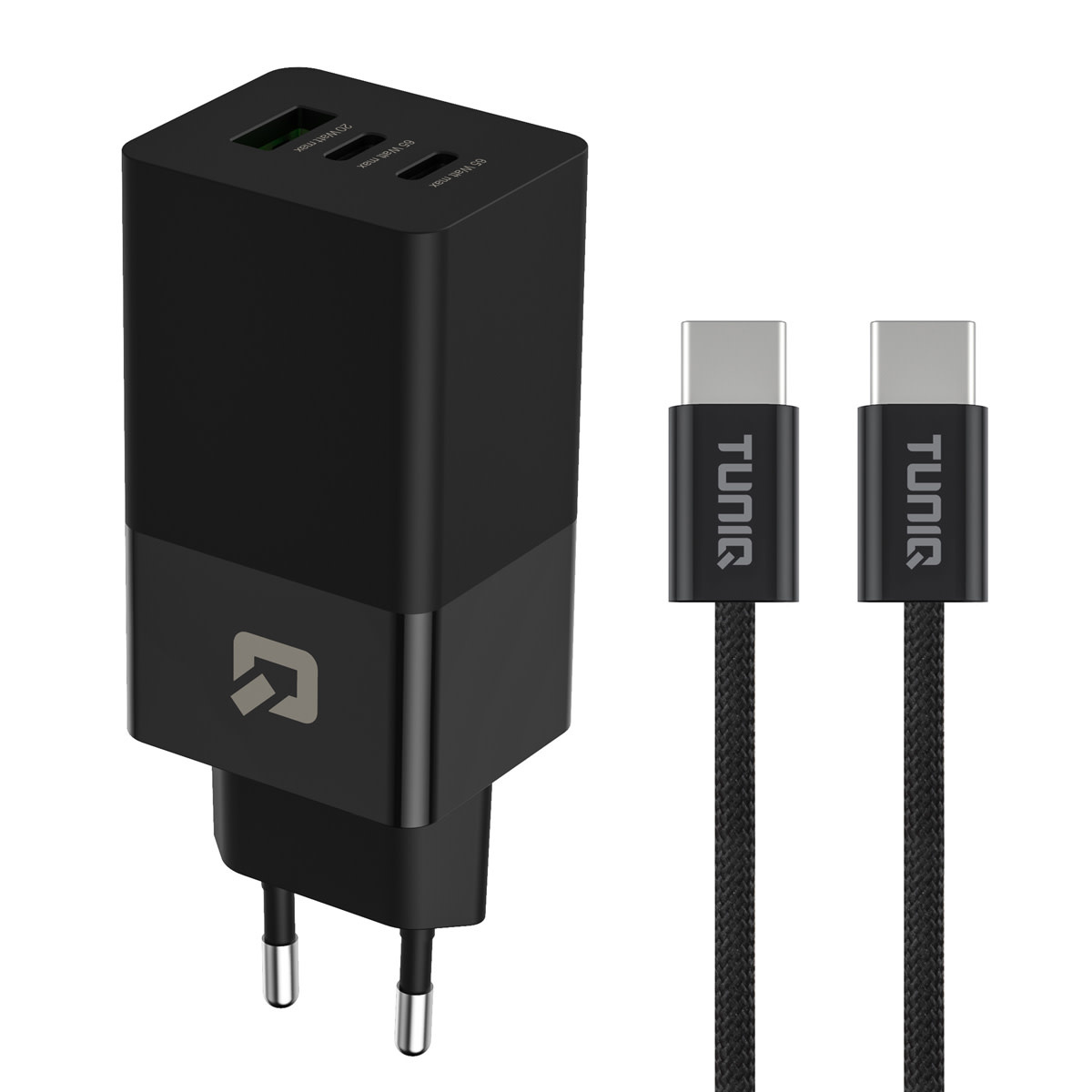 TUNIQ TUNIQ PD 65W - Thuislader met USB-C naar USB-C kabel - Zwart, foto 3 van 4