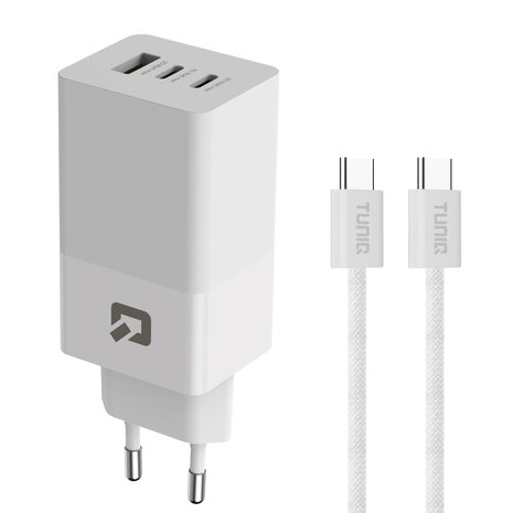 TUNIQ TUNIQ PD 65W - Thuislader met USB-C naar USB-C kabel - Wit TUNIQ TUNIQ PD 65W - Thuislader met USB-C naar USB-C kabel - Wit