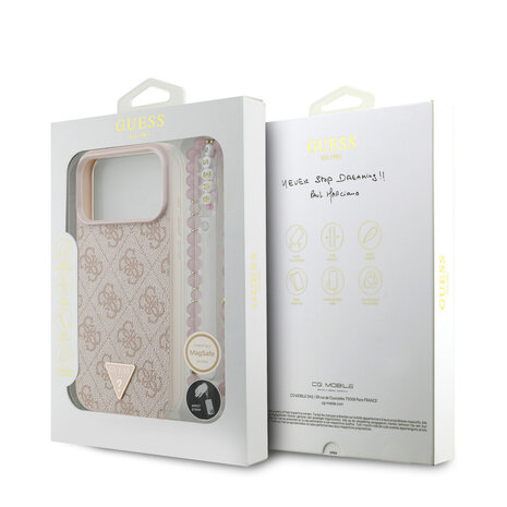 Guess Guess iPhone 17 Pro Max Back-Cover hul - MagSafe - 4G Triangle Logo - Pearl Strap - Rosa