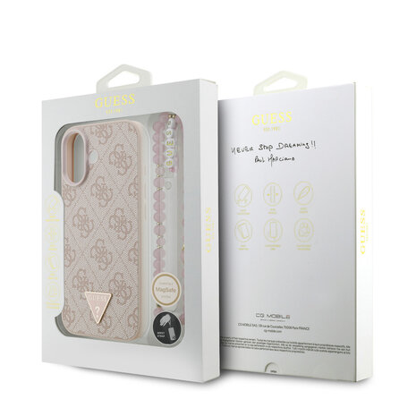 Guess Guess iPhone 17 Back cover coque - MagSafe - 4G Triangle Logo - Pearl Strap - Rose