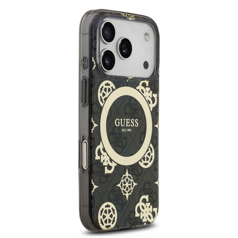 Guess Guess iPhone 17 Pro Back cover coque - MagSafe - Peony on 4G Background - Noir