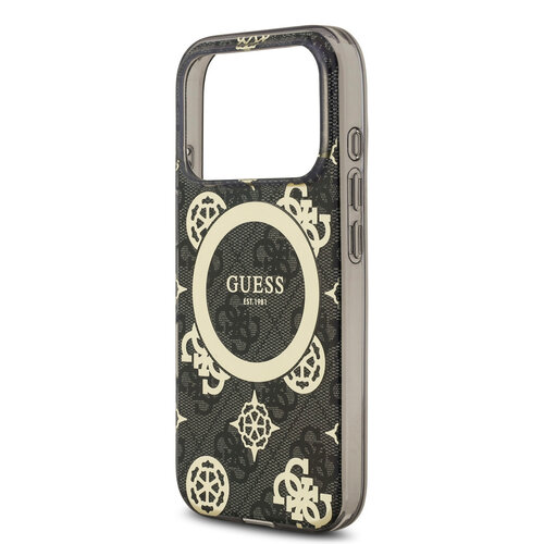 Guess Guess iPhone 17 Pro/iPhone 18 Pro Handyhülle MagSafe Pfingstrosenmotiv auf 4G-Hintergrund - Schwarz