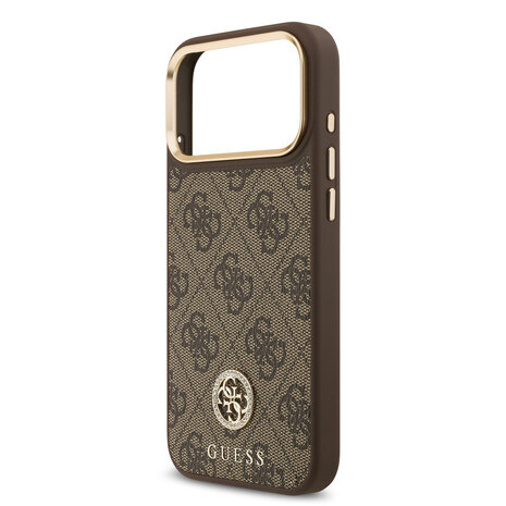 Guess Guess iPhone 17 Pro Max Back cover coque - MagSafe - 4G Strass Logo - Gold Edge - Marron