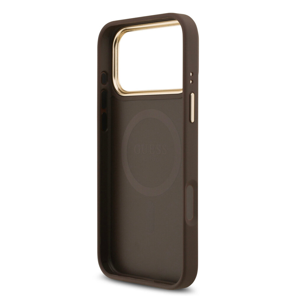 Guess Guess iPhone 17 Pro Max Backcover hoesje - MagSafe - 4G Strass Logo - Gold Edge - Bruin