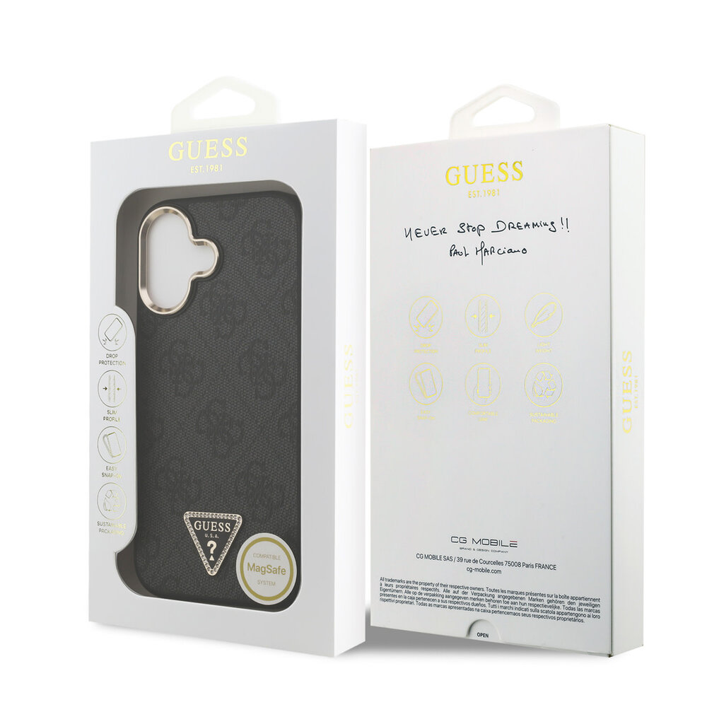 Guess Guess iPhone 17 Back cover case - MagSafe - 4G Triangle Logo - Gold Edge - Black
