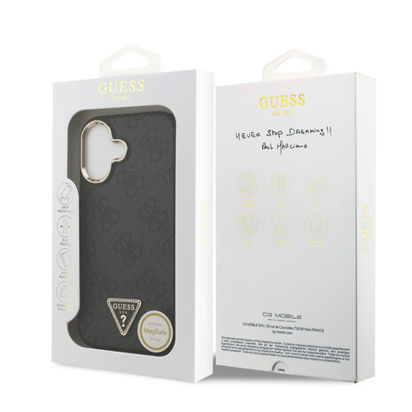 Guess Guess iPhone 17 Back-Cover hul - MagSafe - 4G Triangle Logo - Gold Edge - Schwarz