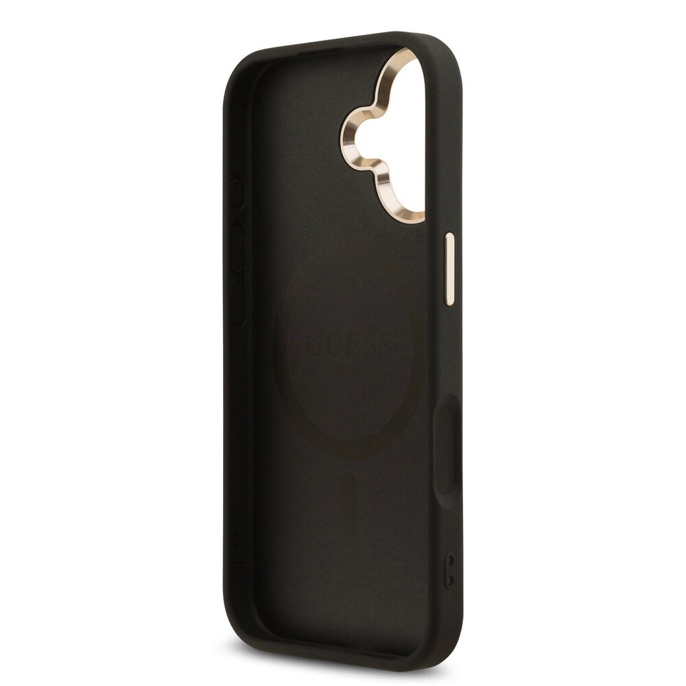 Guess Guess iPhone 17 Back cover coque - MagSafe - 4G Triangle Logo - Gold Edge - Noir