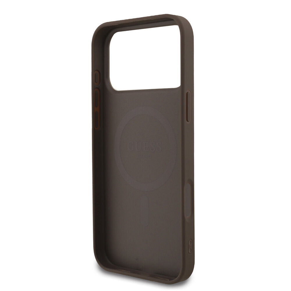 Guess Guess iPhone 17 Pro Max Backcover hoesje - MagSafe - 4G Triangle Logo - Pearl Strap - Bruin