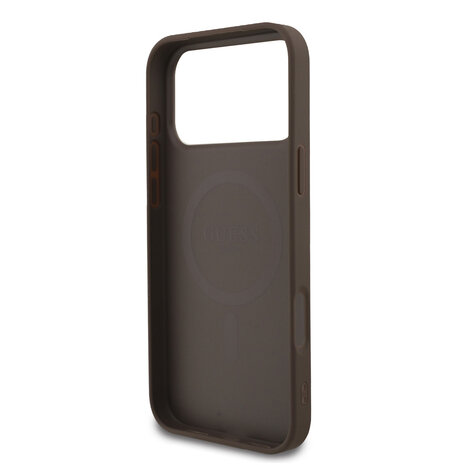 Guess Guess iPhone 17 Pro Max Backcover hoesje - MagSafe - 4G Triangle Logo - Pearl Strap - Bruin