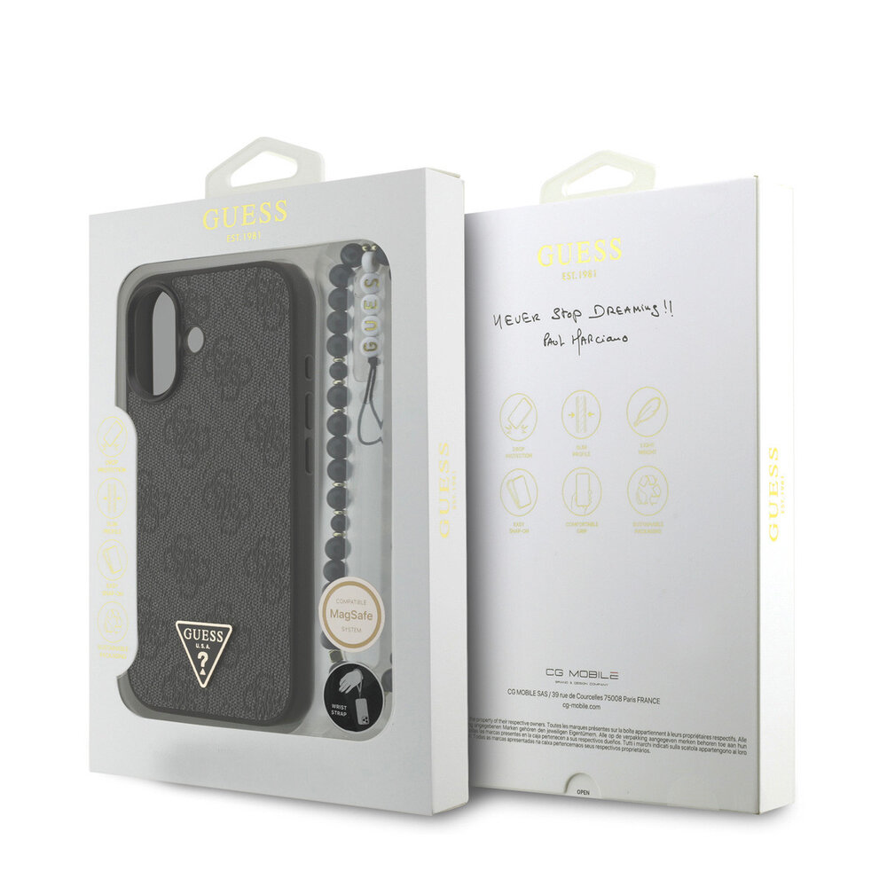Guess Guess iPhone 17 Back cover coque - MagSafe - 4G Triangle Logo - Pearl Strap - Noir
