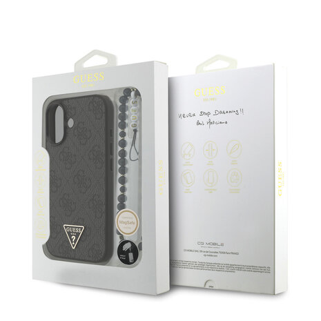Guess Guess iPhone 17 Backcover hoesje - MagSafe - 4G Triangle Logo - Pearl Strap - Zwart