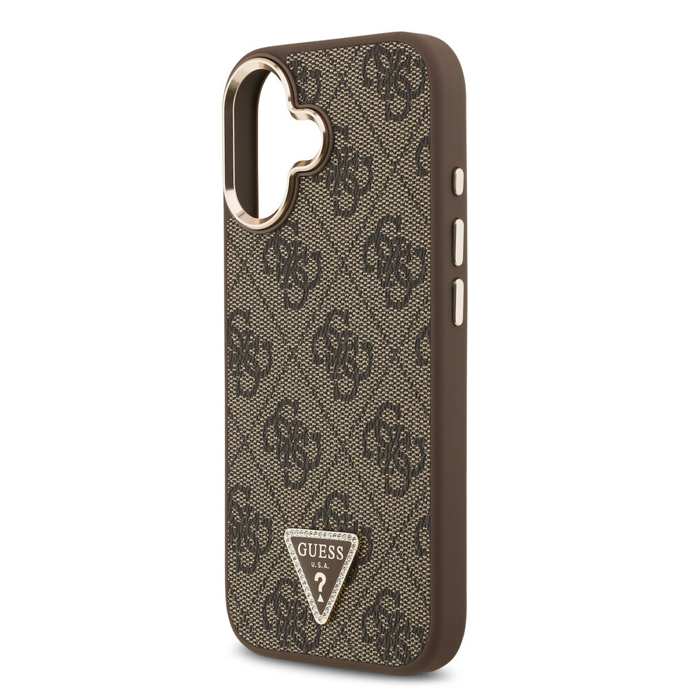 Guess Guess iPhone 17 Back-Cover hul - MagSafe - 4G Triangle Logo - Gold Edge - Braun