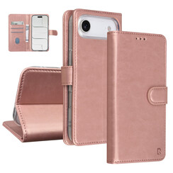 TUNIQ iPhone 17 Air Book Case hoesje - Pasjeshouder voor 3 pasjes - Magneetsluiting - Hanger - Rose Gold
