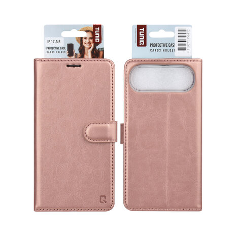 TUNIQ TUNIQ iPhone 17 Air Book Case hoesje - Pasjeshouder voor 3 pasjes - Magneetsluiting - Hanger - Rose Gold