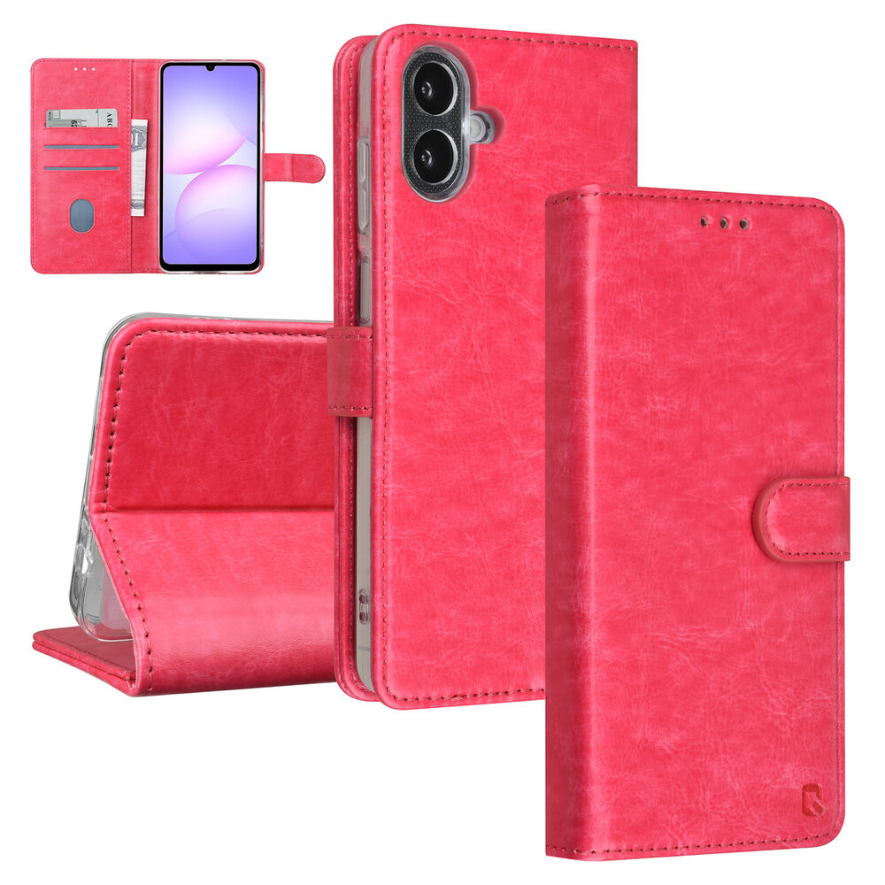 TUNIQ TUNIQ Galaxy A07 Book type case - Card holder for 3 cards - Magnetic closure - Hanger - Hot Pink