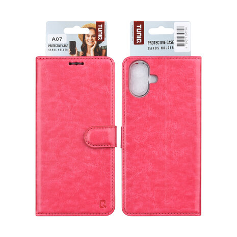 TUNIQ TUNIQ Galaxy A07 Book type case - Card holder for 3 cards - Magnetic closure - Hanger - Hot Pink