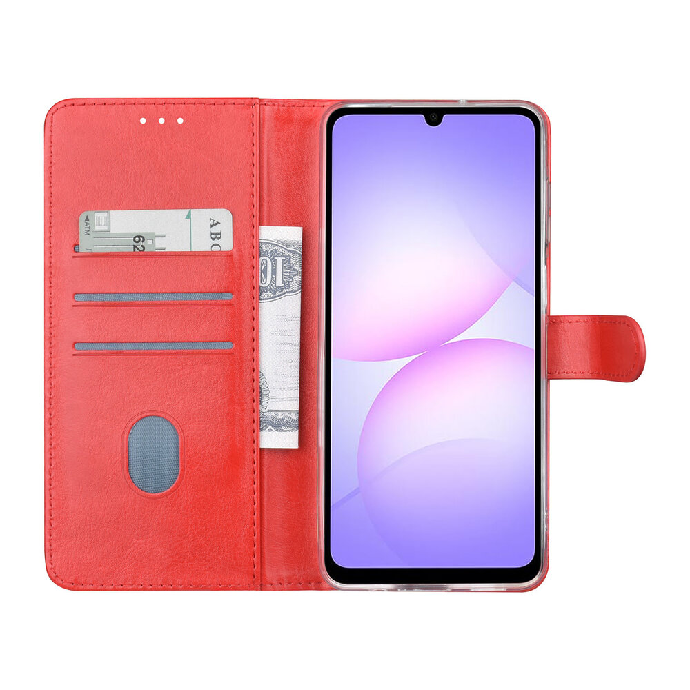 TUNIQ TUNIQ Galaxy A07 Book-Case hul - Kartenhalter für 3 Karten - Magnetverschluss - Aufhänger - Rot