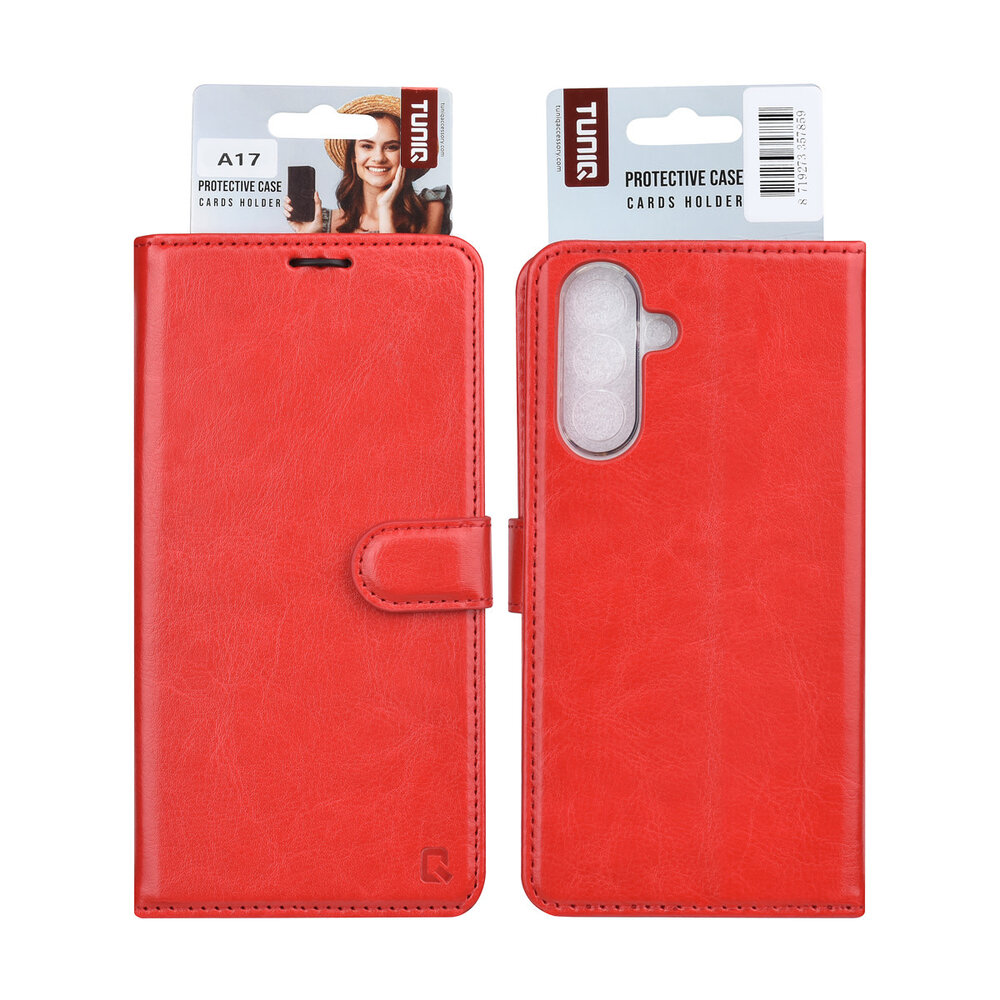 TUNIQ TUNIQ Galaxy A17 Book Case hoesje - Pasjeshouder voor 3 pasjes - Magneetsluiting - Hanger - Rood