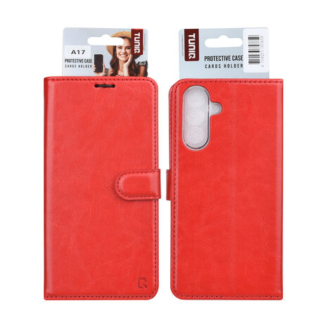 TUNIQ TUNIQ Galaxy A17 Book Case hoesje - Pasjeshouder voor 3 pasjes - Magneetsluiting - Hanger - Rood