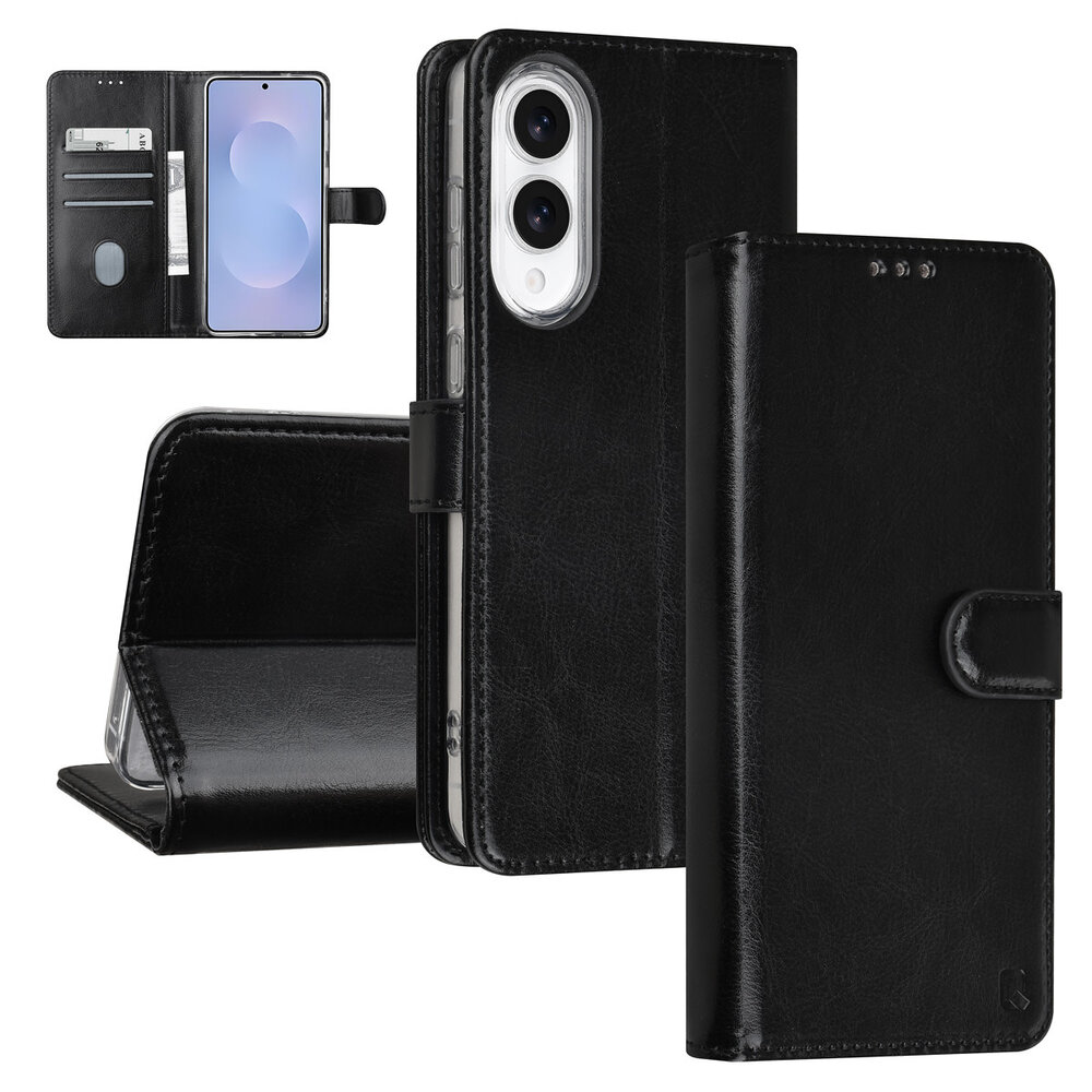 TUNIQ TUNIQ Galaxy S25 Edge Book Case hoesje - Pasjeshouder voor 3 pasjes - Magneetsluiting - Hanger - Zwart