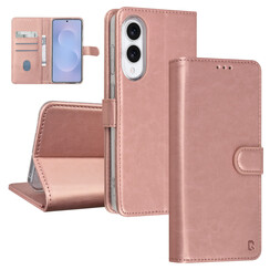 TUNIQ Galaxy S25 Edge Book type case - Card holder for 3 cards - Magnetic closure - Hanger - Rose Gold