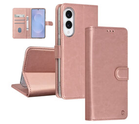 TUNIQ TUNIQ Galaxy S25 Edge Book type housse - Porte-cartes pour 3 cartes - Fermeture magnétique - Cintre - Rose Gold