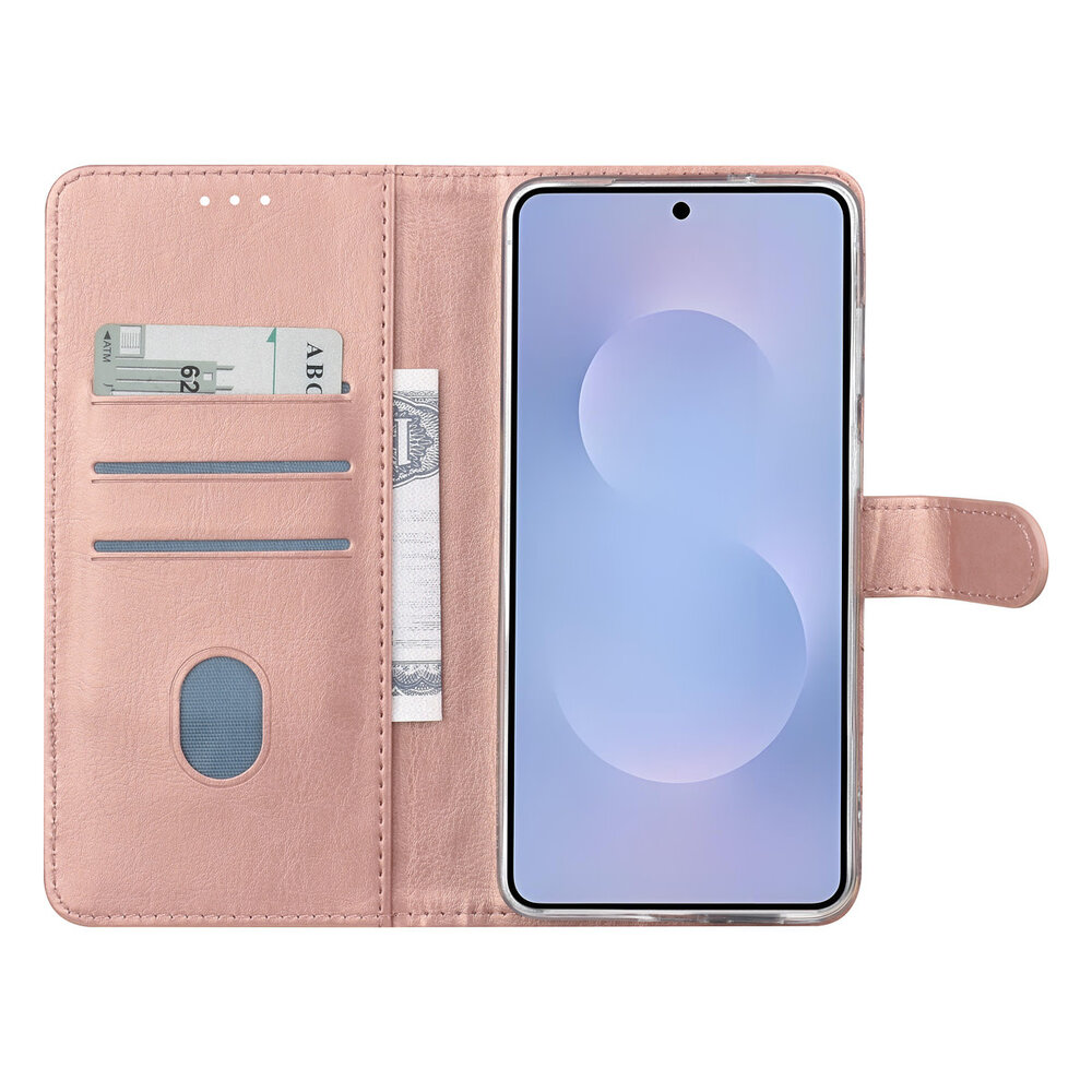TUNIQ TUNIQ Galaxy S25 Edge Book Case hoesje - Pasjeshouder voor 3 pasjes - Magneetsluiting - Hanger - Rose Gold
