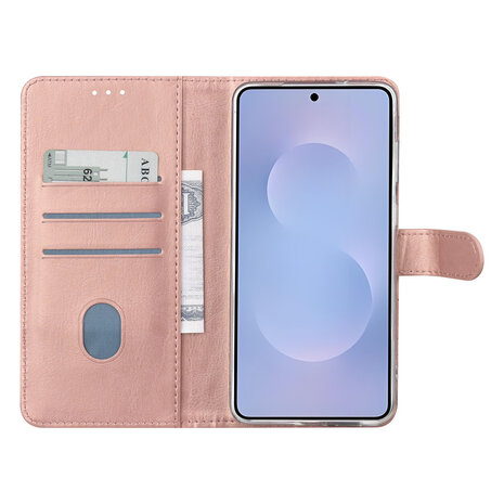 TUNIQ TUNIQ Galaxy S25 Edge Book Case hoesje - Pasjeshouder voor 3 pasjes - Magneetsluiting - Hanger - Rose Gold