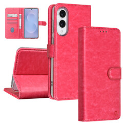 TUNIQ Galaxy S25 Edge Book type case - Card holder for 3 cards - Magnetic closure - Hanger - Hot Pink