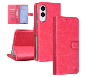 TUNIQ TUNIQ Galaxy S25 Edge Book Case hoesje - Pasjeshouder voor 3 pasjes - Magneetsluiting - Hanger - Felroze