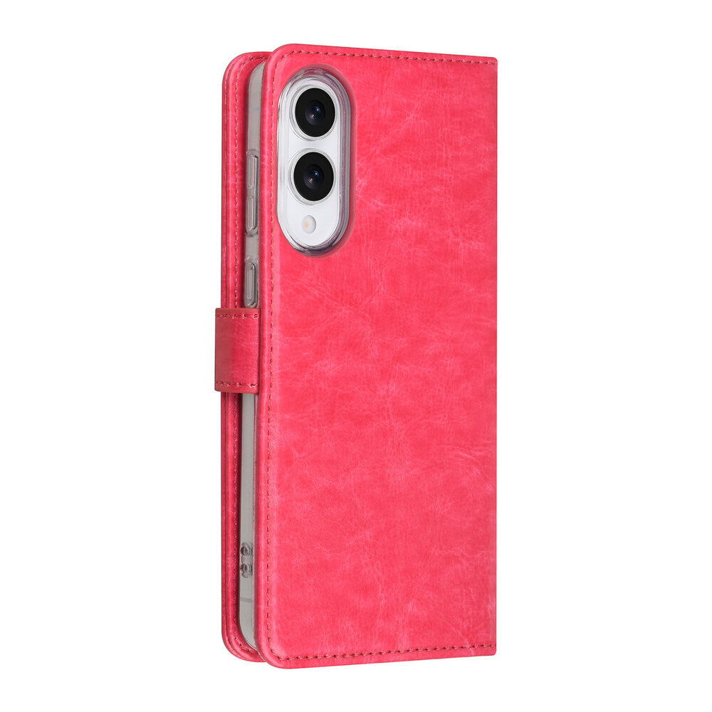 TUNIQ TUNIQ Galaxy S25 Edge Book Case hoesje - Pasjeshouder voor 3 pasjes - Magneetsluiting - Hanger - Felroze