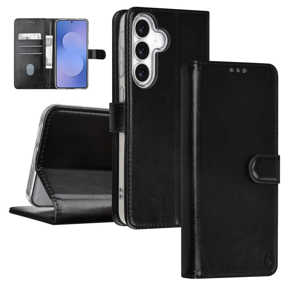 TUNIQ TUNIQ Galaxy S25 FE Book type housse - Porte-cartes pour 3 cartes - Fermeture magnétique - Cintre - Noir